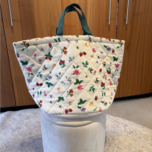 Anthropologie Handbags - SOLD OUT New Anthropologie Floral Quilted Tote - Cream and Green